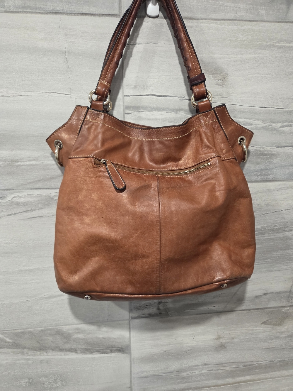 Engs Burg by Roman & Italy Genuine Italian Leather Large Shoulder Tote Bag Cogna